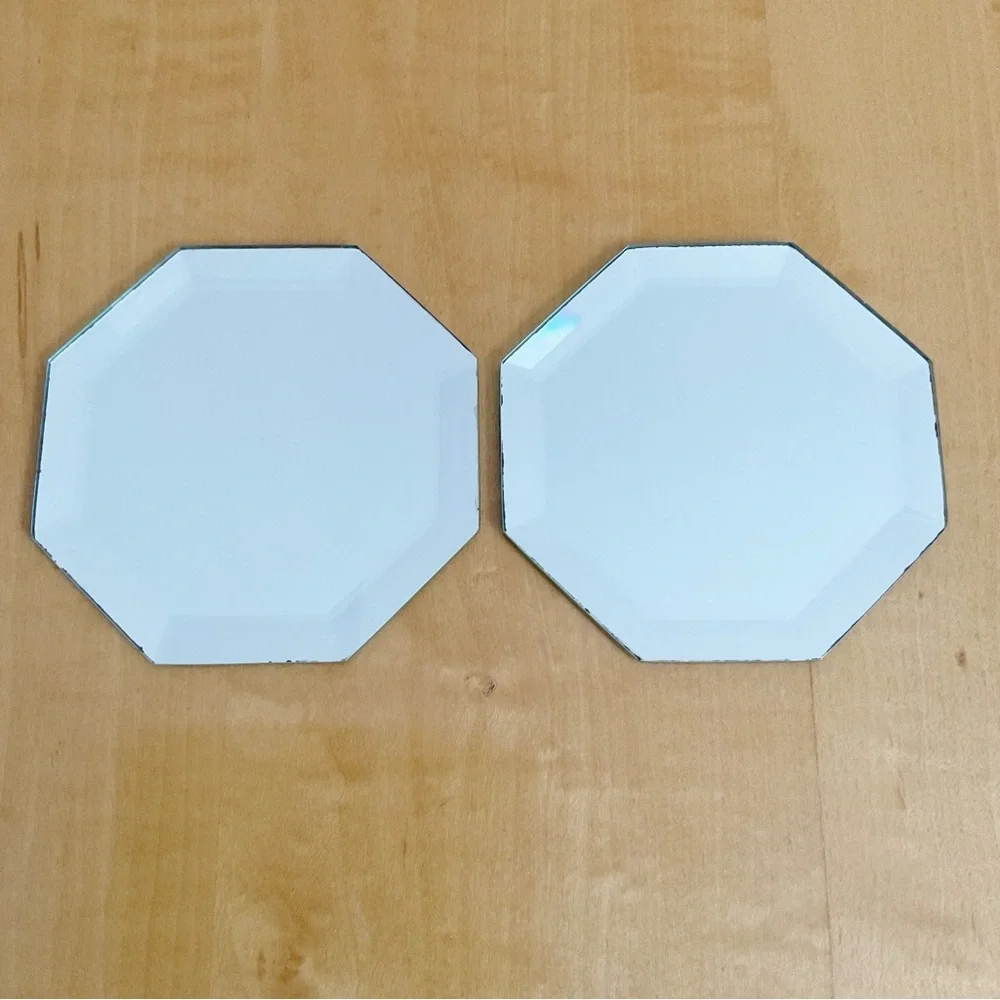 Vintage Beveled Mirror Coasters Set of 2 Octagon Art Deco Vanity Bar Cart Decor